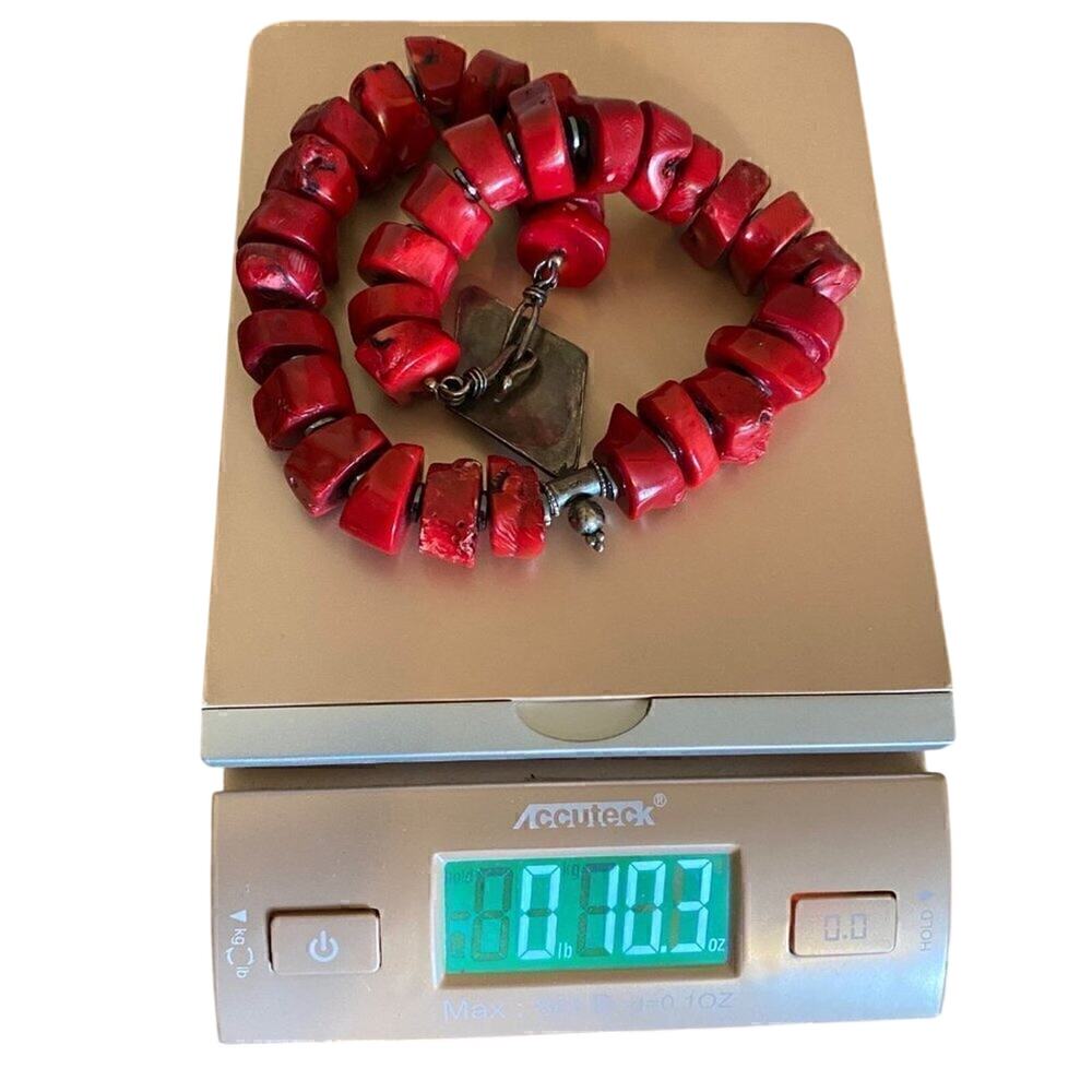 Chunky Red Coral Statement Necklace Sterling Silver Pendant 20” 10.3oz‎ - Picture 14 of 14